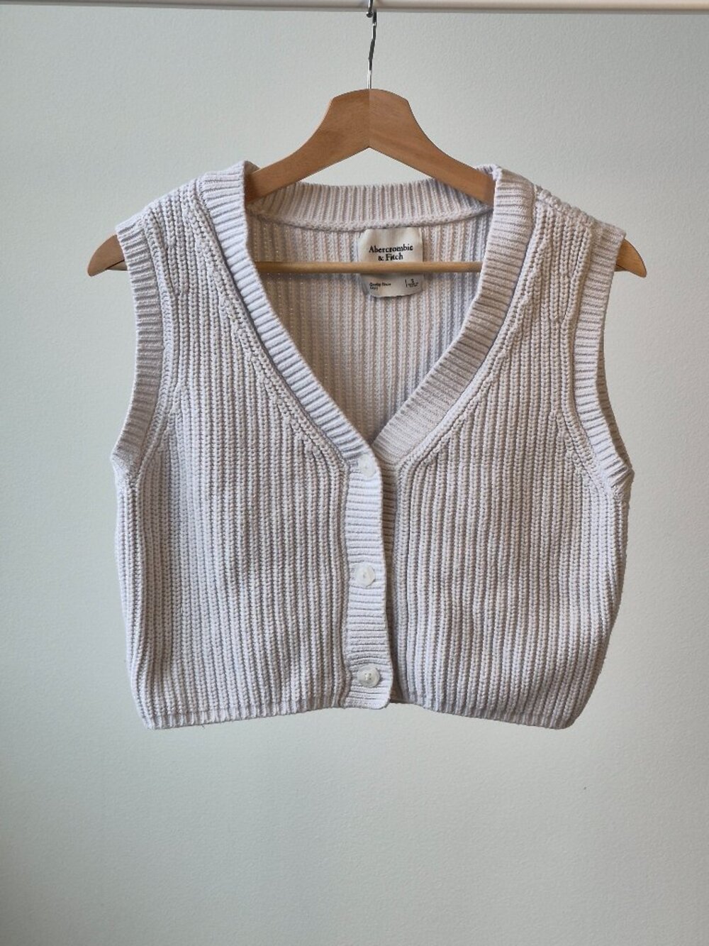 Abercrombie & Fitch Sweater Vest Women S Cropped Rib Knit Button Front Oatmeal